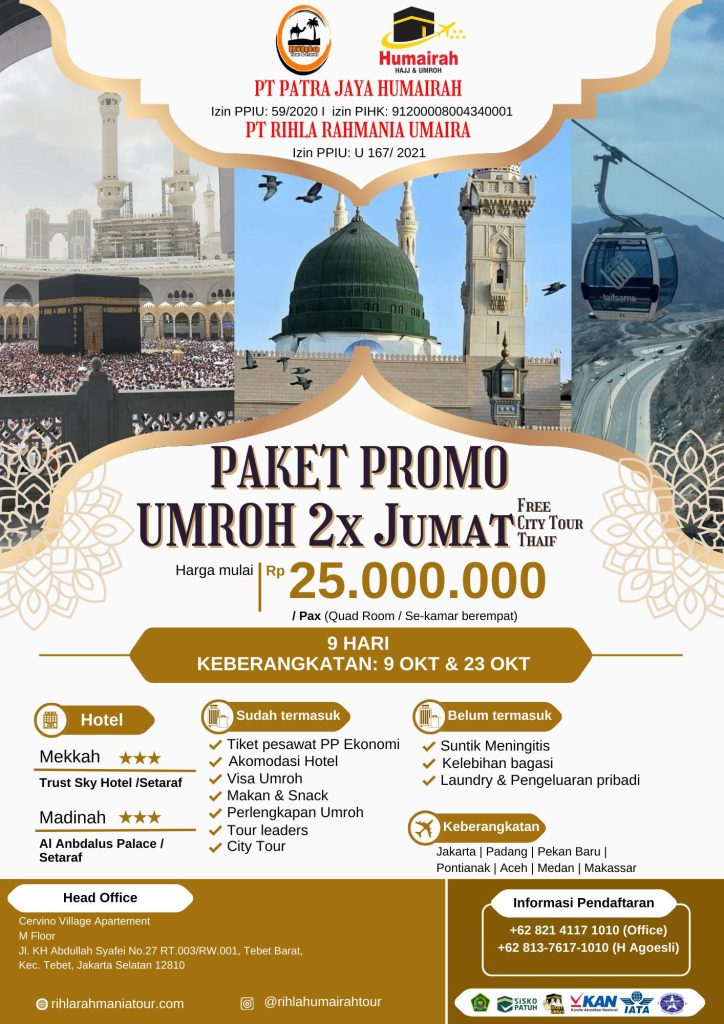 Paket Promo Umroh 2x Jumat 23 Oktober 9 Hari